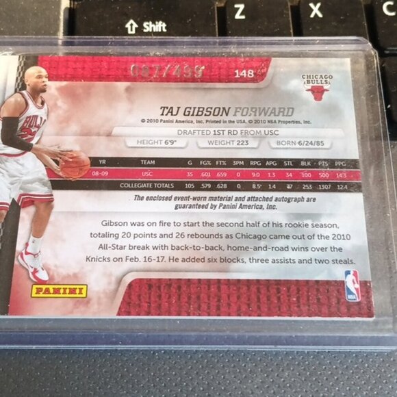 Take Gibson 2009 Rookie Material Autograph Chicago Bulls NBA - Picture 4 of 4